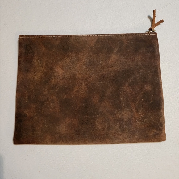Brown Nubuck Leather Rustic Clutch with Tassel Detail, EUC - Picture 1 of 7